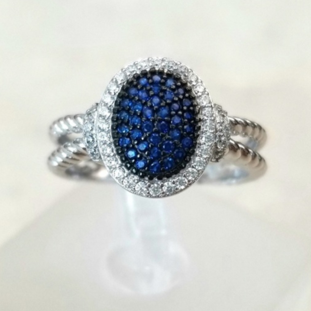 Sterling Blue Spinel Pave Ring